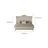 Contemporary White Bed with Upholstered Headboard in Victorian Style Leather Wood