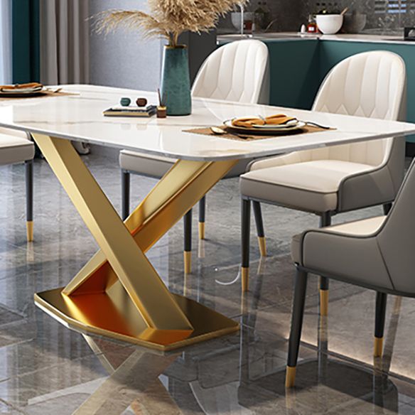 Modern Sintered Stone Dining Table Rectangular Dining Table Set with X-shaped Metal Frame Clearhalo 'Dining Room Sets' 'Dining Tables & Seating' 'dining_room_set' 'furn' 'furn_dining_room_set' 'Furniture' 'furniture_dining_room_set' 'Kitchen & Dining Furniture' 'kitchen&dining_furn' 'kitchen' 1200x1200_aa9c00b7-8135-494b-bf7d-3592690e816f