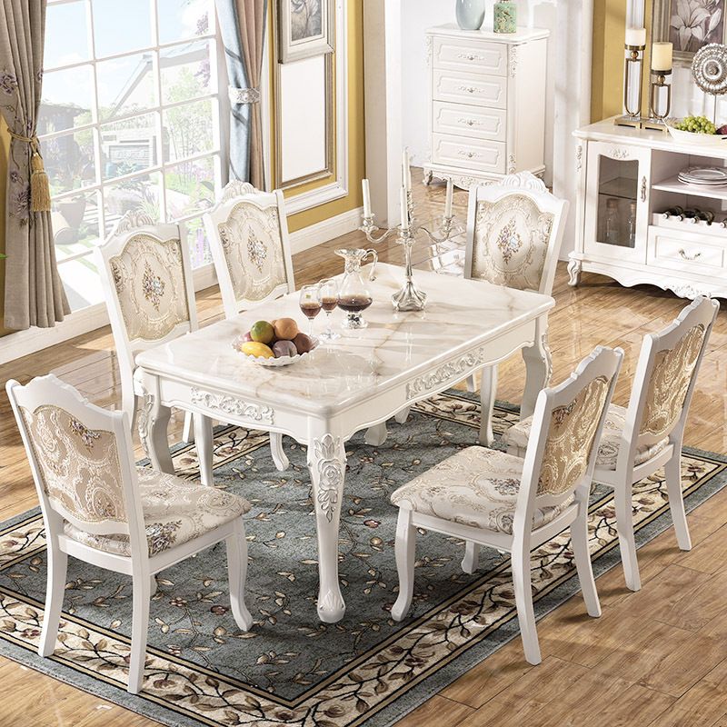 Traditional Luxury Dining Table Rectangle White Dining Table with Wooden Base Clearhalo 'Dining Tables & Seating' 'Dining Tables' 'dining_table' 'furn' 'furn_dining_table' 'Furniture' 'Kitchen & Dining Furniture' 1200x1200_aa9e525b-51e1-48a4-b3e7-d234b9310083