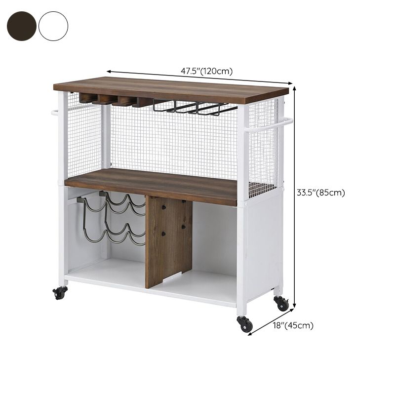 Modern Rolling Kitchen Cart Wood Rectangular Kitchen Island Cart with Wine Rack