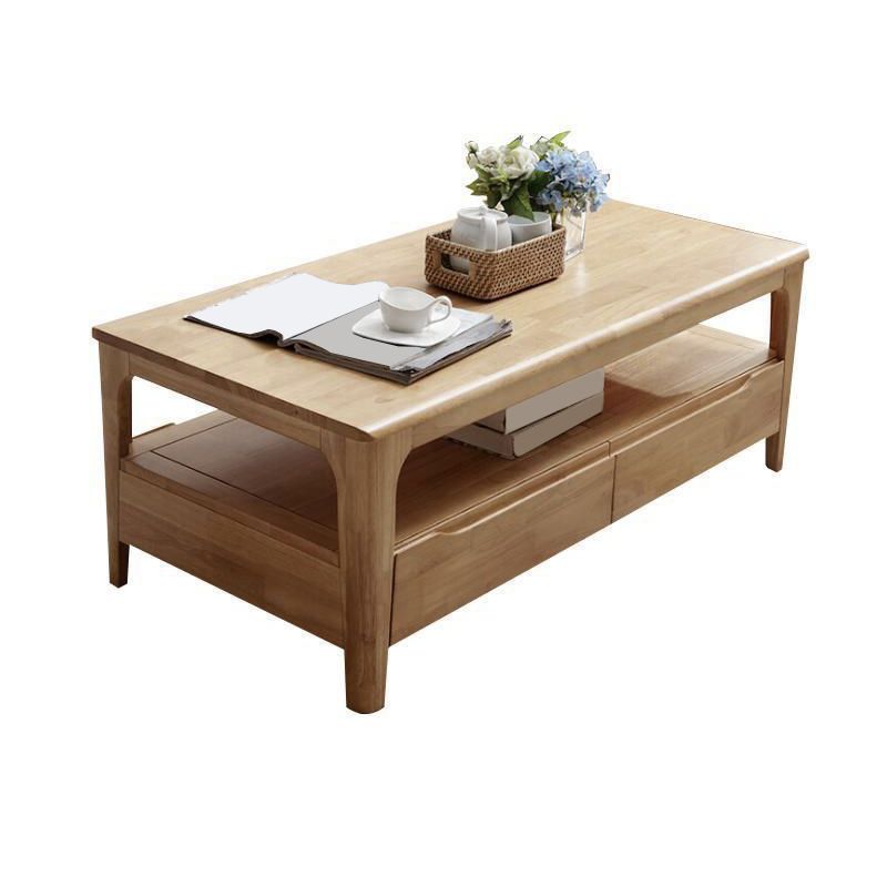 Nordic Style Square/rectangular 4 Legs Base Wooden Table with Storage Rack Coffee Table