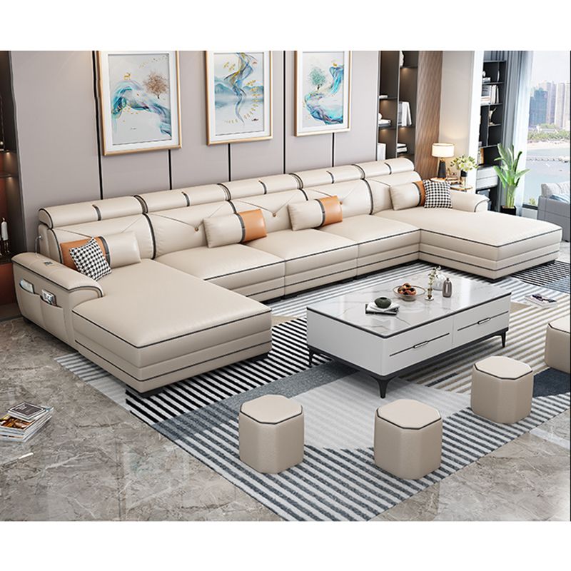 159.44" L x 70.86" W x 35.43" H Adjustable Faux Leather Pillow Top Arm Sectional Clearhalo 'furn' 'furn_sectionals' 'Furniture' 'furniture_sectionals' 'kitchen' 'kitchen_sectionals' 'Living Room Furniture' 'Sectionals' 1200x1200_aaa88995-fd38-41b0-8f7b-74eec01ac750