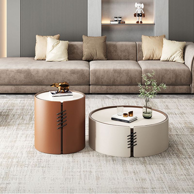 Modern Drum-shaped Base Design Wood with Storage Space Coffee Table Clearhalo 'Coffee & Accent Tables' 'Coffee Tables' 'coffee_tables' 'furn' 'furn_coffee_tables' 'Furniture' 'furniture_coffee_tables' 'Living Room Furniture' 1200x1200_aaaa363e-ad93-49a8-bbe6-a4256a4ad082