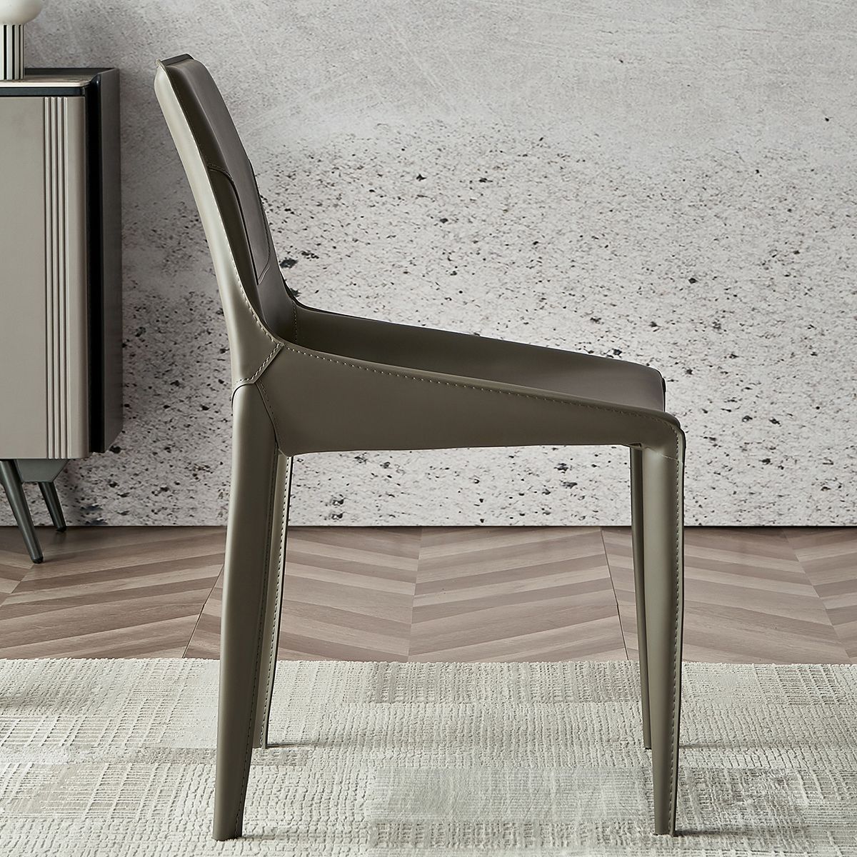 Modern Solid Back Side Chair with Faux Leather Legs Indoor Upholstered Dining Chair