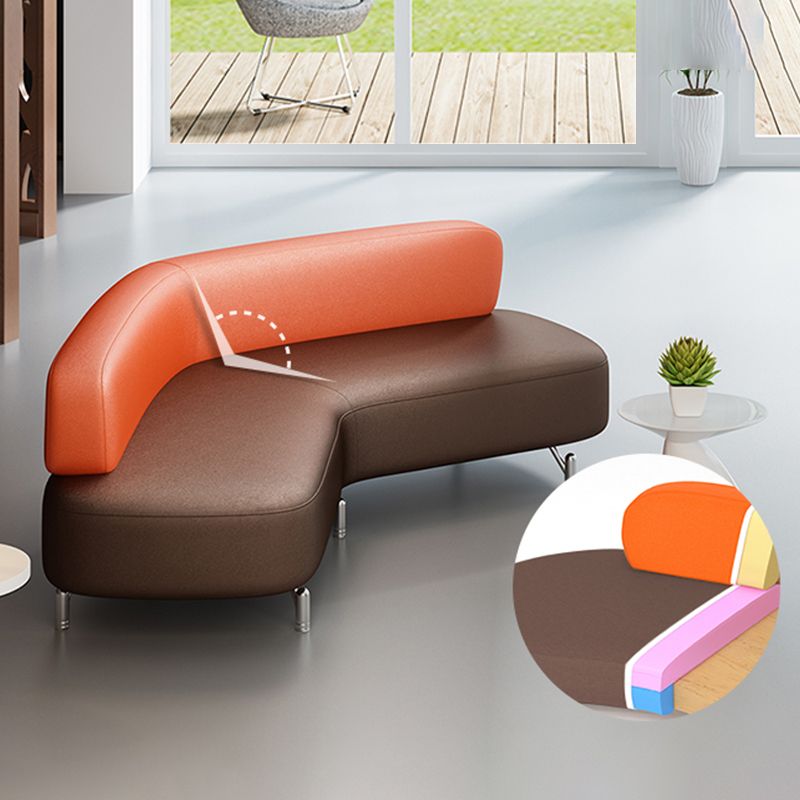 Leather Armless Settee Contemporary Tight Back Curved Sofa for Living Room