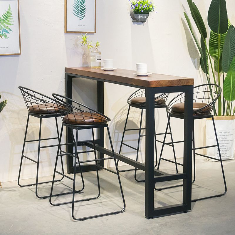 Brown Modern Style Bar Table Solid Wood and Iron with Footrest Coffee Shop Table Clearhalo 'Bar Furniture' 'Bar Tables' 'bar_tables' 'furn' 'furn_bar_tables' 'Furniture' 'furniture_bar_tables' 'Kitchen & Dining Furniture' 1200x1200_aac23b43-a390-4a2e-9955-767eeae249de