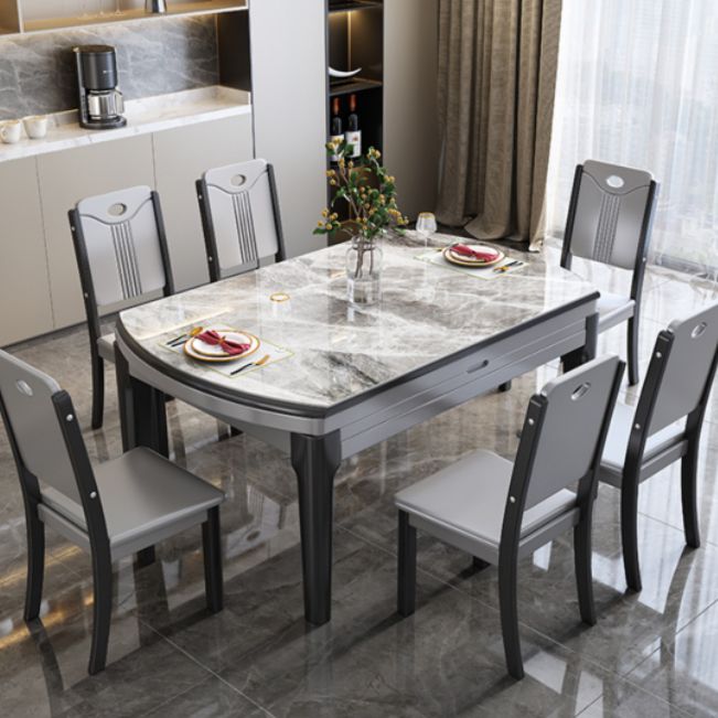 Table à manger en pierre évolutive moderne, pieds en bois de caoutchouc pour salle à manger