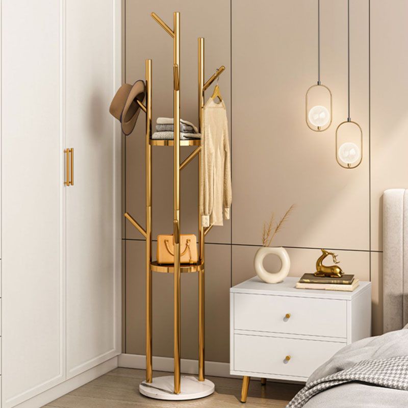 Metal Entry Hall Tree Marble Base Coat Rock with 2 Shelves , 66.92" H Clearhalo 'Entry & Mudroom Furniture' 'furn' 'furn_hall_tree_coat_racks' 'Furniture' 'Hall Trees & Coat Racks' 'hall_tree_coat_racks' 1200x1200_aac35dfa-f961-49b1-beff-7d6b6e5aa749