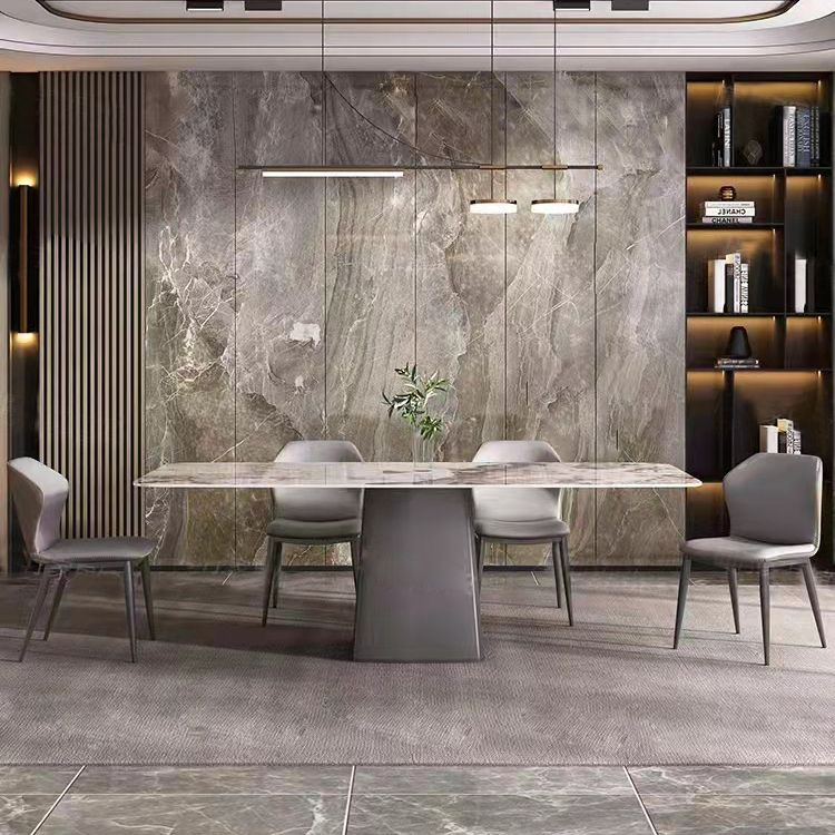 Minimalist Style Dining Table with White Fixed Table and Pedestal Base for Home Use Clearhalo 'Dining Room Sets' 'Dining Tables & Seating' 'dining_room_set' 'furn' 'furn_dining_room_set' 'Furniture' 'furniture_dining_room_set' 'Kitchen & Dining Furniture' 'kitchen&dining_furn' 'kitchen' 1200x1200_aac87f69-3421-433a-9fdd-6b8cf95fa2a6