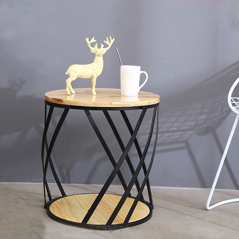 Drum End Table with Storage Solid Wood Round Top and Metal Base Clearhalo 'Coffee & Accent Tables' 'End & Side Tables' 'end_side_tables' 'furn' 'furn_end_side_tables' 'Furniture' 'Living Room Furniture' 1200x1200_aac8d0f8-0170-4517-9626-3020ff5c5398