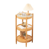 French Country Side Table Wood and Glass Round Accent Side Table