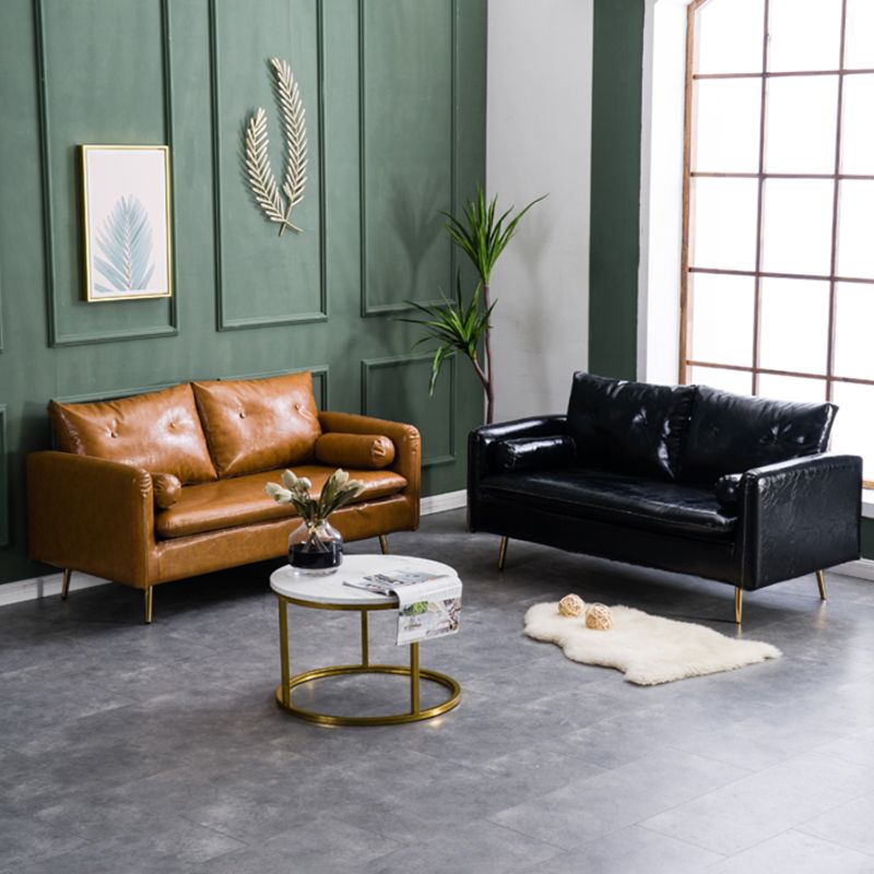 Sofá glamorosa con 2 almohadas Sala de estar de cuero de brazo cuadrado