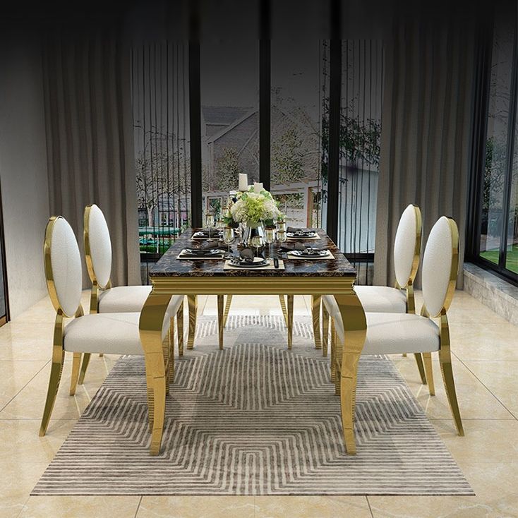 Traditional Luxury Dining Table Rectangle Metal Gold Tripod Dining Table Clearhalo 'Dining Tables & Seating' 'Dining Tables' 'dining_table' 'furn' 'furn_dining_table' 'Furniture' 'furniture_dining_table' 'Kitchen & Dining Furniture' 'kitchen' 'kitchen_dining_table' 1200x1200_aad06e80-3c2b-4706-b1d8-9ec49b48af56