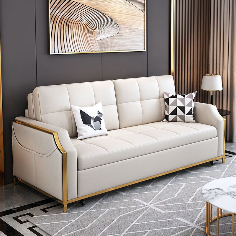 31.49" Tall White Sleeper Sofa Glam Style Biscuit Back Sofa Bed Clearhalo 'furn' 'furn_futons' 'Furniture' 'Futons & Daybeds' 'Futons' 'Living Room Furniture' 1200x1200_aad1b48d-9a4f-45c5-b152-e76bb4fcc8c5