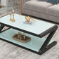 Modern Style Rectangular Tempered Glass with Abstract Base Coffee Table
