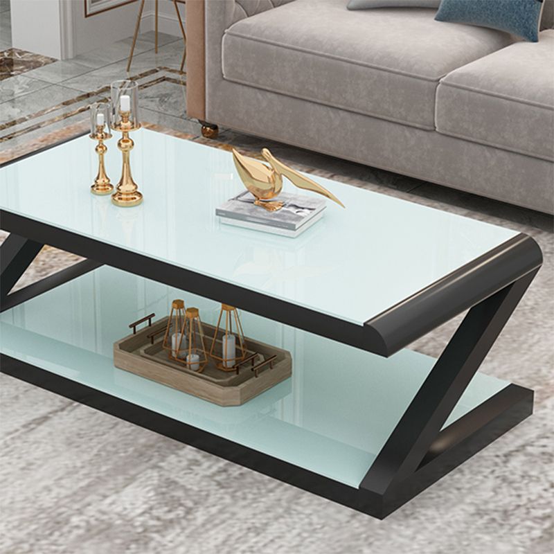 Modern Style Rectangular Tempered Glass with Abstract Base Coffee Table