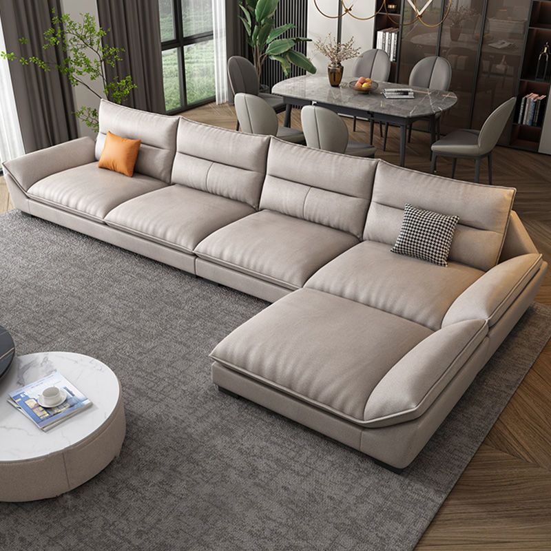 Flared Arm Beige Sectional Sofa with Chaise Pillowed Back Cushions Couch Sectional Clearhalo 'furn' 'furn_sectionals' 'Furniture' 'furniture_sectionals' 'kitchen' 'kitchen_sectionals' 'Living Room Furniture' 'Sectionals' 1200x1200_aad6d333-c196-49df-857d-ec9189aba873