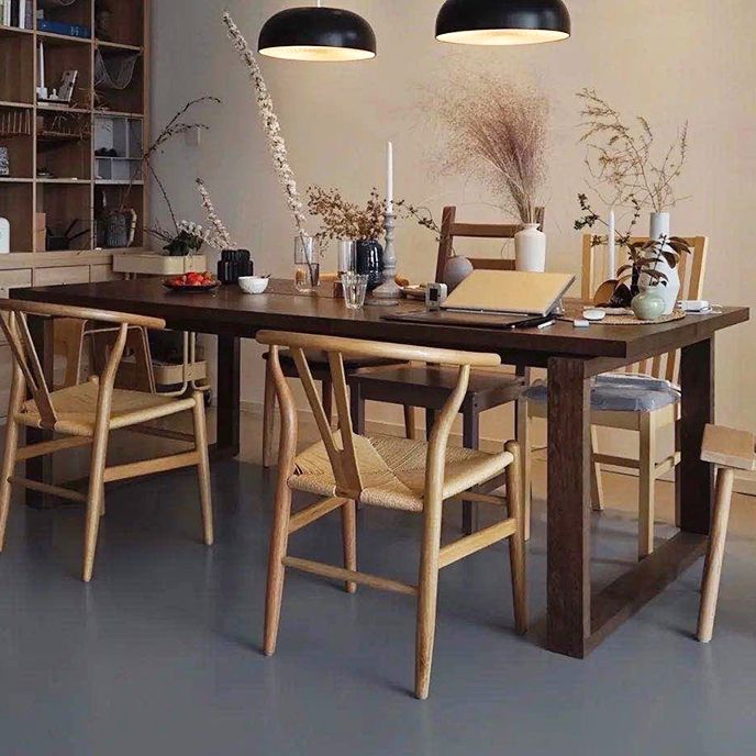 Minimalist Kitchen Standard Dining Table Solid Wood Rectangle Dining Table with Double Pedestal Clearhalo ' dining_table' 'Dining Tables & Seating' 'Dining Tables' 'furn' 'furn_dining_table' 'Furniture' 'furniture_dining_table' 'Kitchen & Dining Furniture' 'kitchen&dining_furn' 'kitchen' 'kitchen_dining_table' 1200x1200_aad98963-30ca-423f-9d1e-c7220db9503c