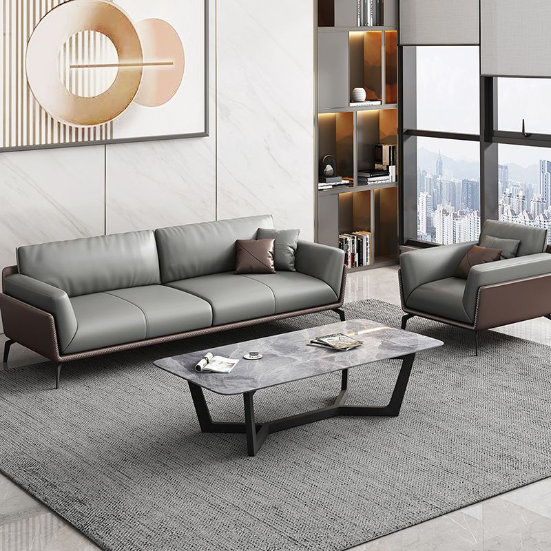 Modern Style Gray Leather Sofa Flared Arm Loose Back Sofa with Pillows Clearhalo 'furn' 'furn_sofas' 'Furniture' 'Living Room Furniture' 'Sofa' 'sofas' 1200x1200_aadd25e5-9868-4596-b87e-298ed7704544