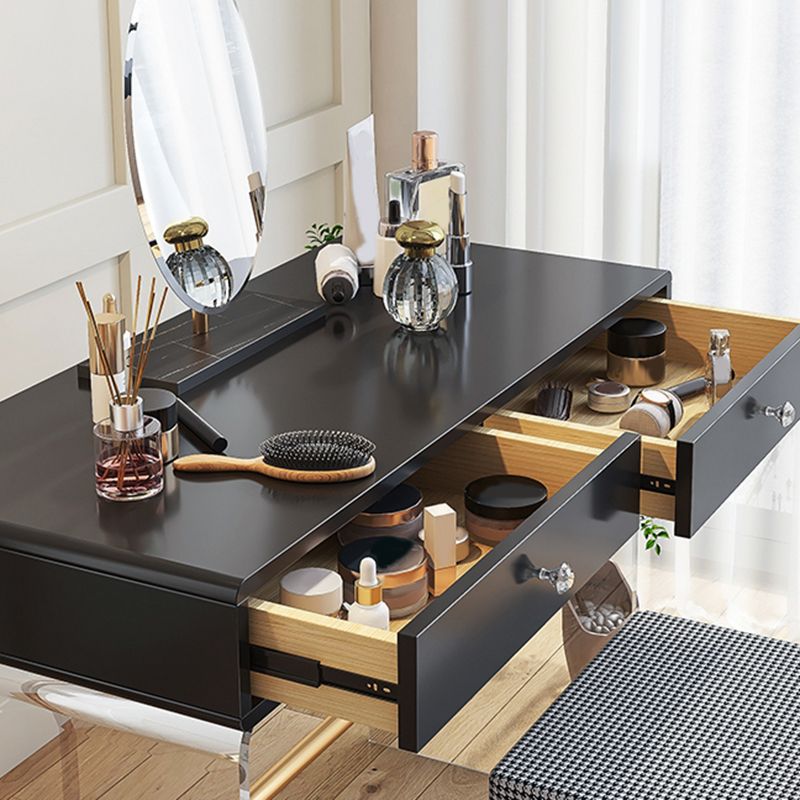 2 Drawers Clear Acrylic Makeup Table Contemporary 17.72" D Vanity Set with Stool & Mirror Clearhalo 'Bedroom Furniture' 'furn' 'furn_makeup_vanities' 'Furniture' 'Makeup Vanities' 'makeup_vanities' 1200x1200_aae1d325-939b-42a3-8e8c-92b900dc566f