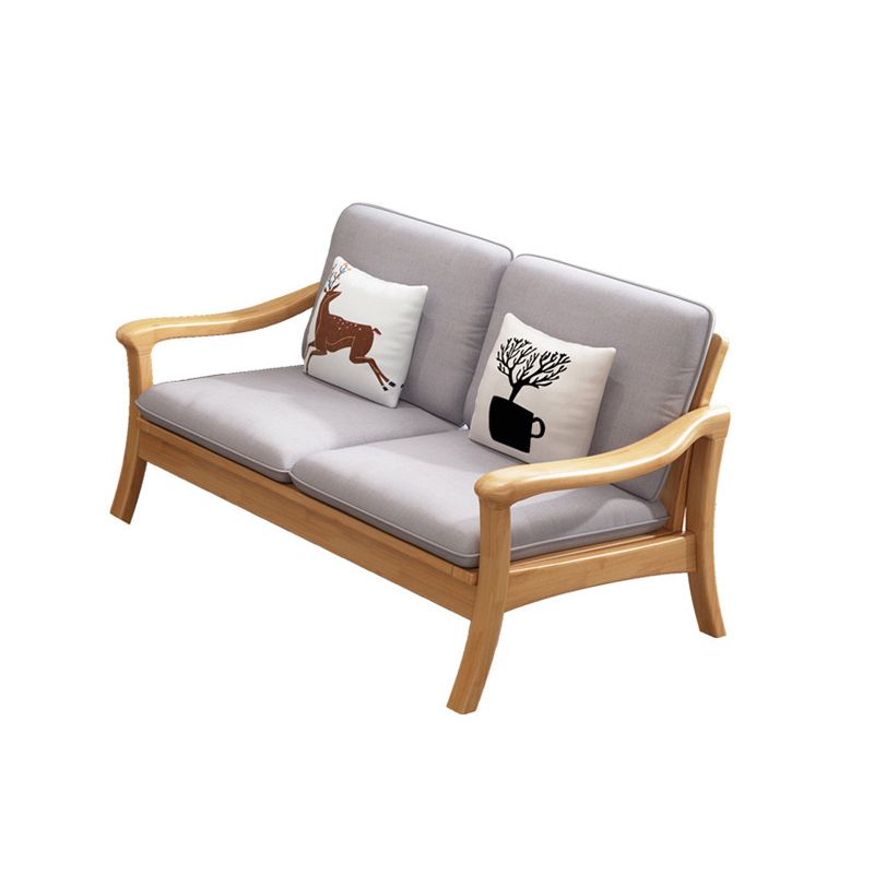 Pillow Back Wood Settee No Distressing Stationary Sofa for Living Room