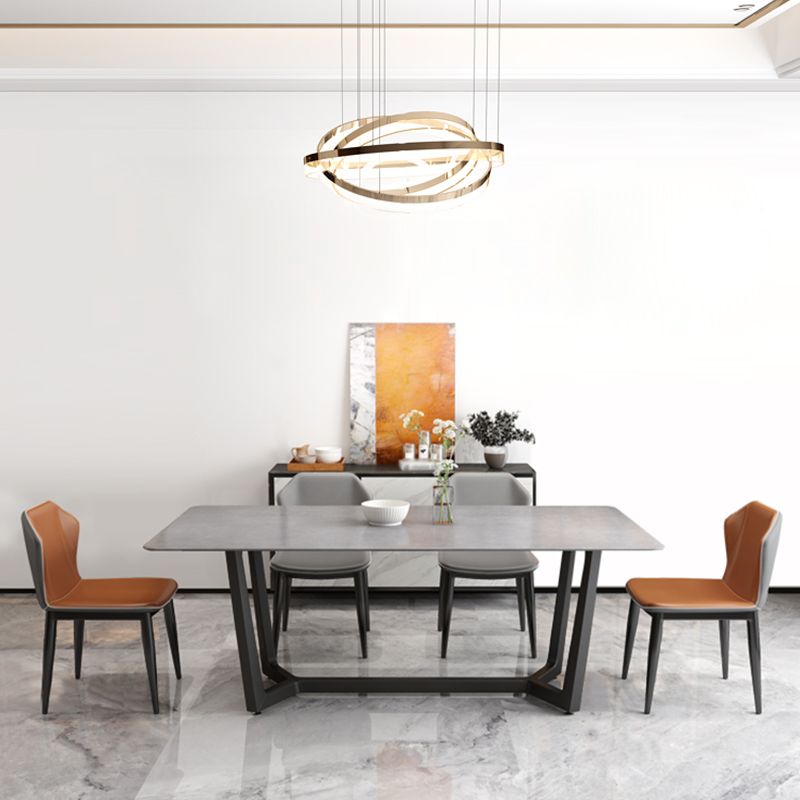 Contemporary Slate Rectangle Dining Furniture Double Pedestal Kitchen Set in Black Finish Clearhalo 'Dining Room Sets' 'Dining Tables & Seating' 'dining_room_set' 'Furniture' 'furniture_dining_room_set' 'Kitchen & Dining Furniture' 'kitchen&dining_furn' 'kitchen' 1200x1200_aae672da-d4d5-4673-b3ee-ffcf26817f58