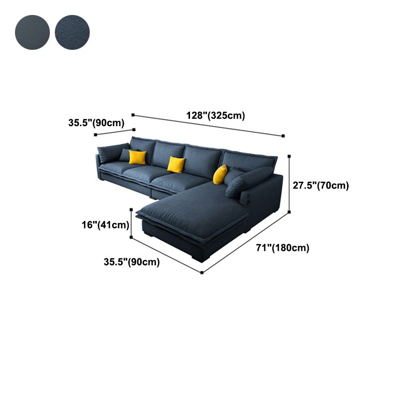 127.95" L Contemporary Sectional Blue Square Arm Sectional for Living Room
