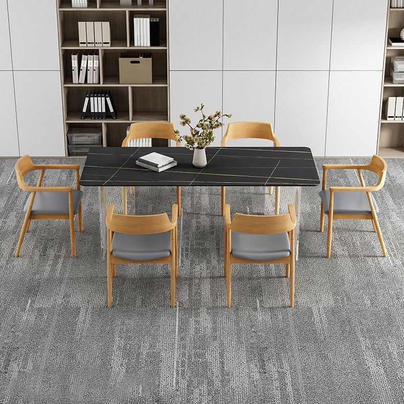 Modern Dining Table Rectangle Stone Top Table with Sled Base Clearhalo ' dining_table' 'Dining Tables & Seating' 'Dining Tables' 'furn' 'furn_dining_table' 'Furniture' 'furniture_dining_table' 'Kitchen & Dining Furniture' 'kitchen&dining_furn' 'kitchen' 'kitchen_dining_table' 1200x1200_aae827b5-9587-4799-b012-95cae96f107e