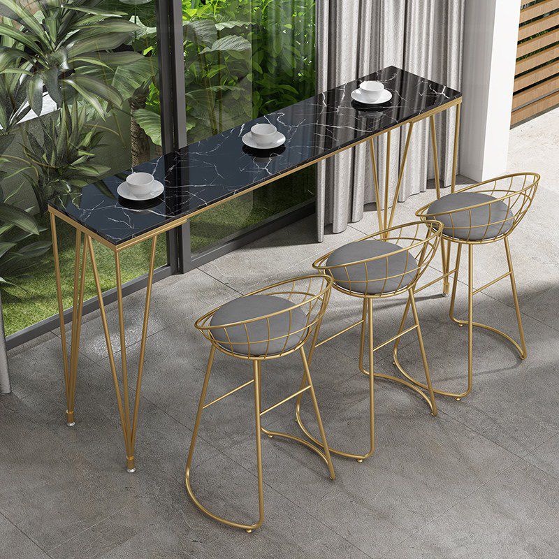 Tavolo da bar rettangolo in stile glam in finta scrivania da bar a base di bistrot marmo