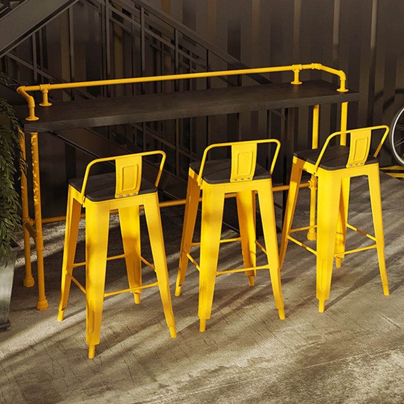 Metal Dining Stools Low Back Bar Stools with Footrest in Yellow