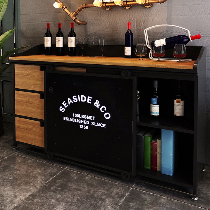 Modern Dining Room Credenza Sliding Doors Metal and Wood Buffet in Black Clearhalo 'buffet_sideboard' 'Buffets & Sideboards' 'furn' 'furn_buffet_sideboard' 'Furniture' 'furniture_buffet_sideboard' 'Kitchen & Dining Furniture' 1200x1200_aaee1e58-cbfd-4774-85ab-88b3f605fa8f