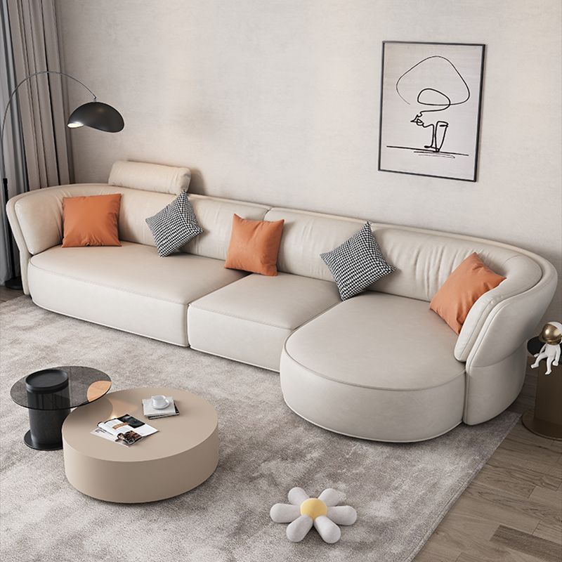 Beige Stain-Resistant Faux Leather Pillow Top Arm Sectional for Living Room Clearhalo 'furn' 'furn_sectionals' 'Furniture' 'furniture_sectionals' 'kitchen' 'kitchen_sectionals' 'Living Room Furniture' 'Sectionals' 1200x1200_aaefdeba-61bc-4acd-b84d-e9ec15ac119e