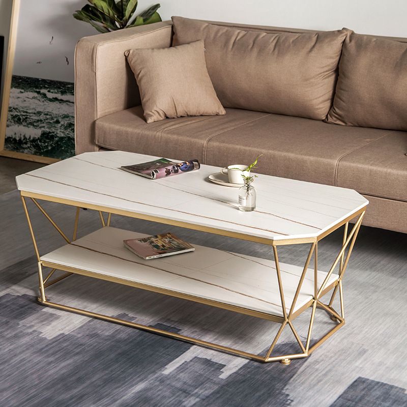 Glam Slate Coffee Table Gold Frame Coffee or End Table, 17.71" Tall Clearhalo 'Coffee & Accent Tables' 'Coffee Tables' 'coffee_tables' 'furn' 'furn_coffee_tables' 'Furniture' 'Living Room Furniture' 1200x1200_aaf02e39-954e-42b3-bb9c-227540af7db0