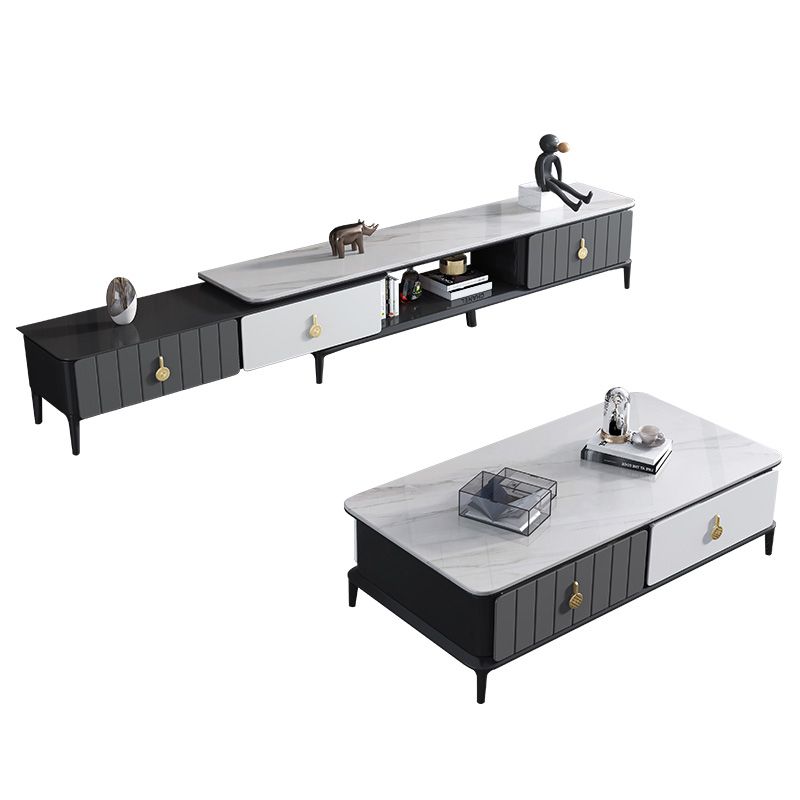 4脚のコーヒーカクテルテーブル収納引き出しモダンなスレートトップ