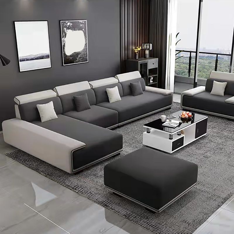 141.73"D x 70.87"W x 29.53"H Contemporary Square Arm Pillowed Back Cushions Sectionals Clearhalo 'furn' 'furn_sectionals' 'Furniture' 'furniture_sectionals' 'kitchen' 'kitchen_sectionals' 'Living Room Furniture' 'Sectionals' 1200x1200_aaf4792d-4d5c-4243-891e-f7c3bc7380f6