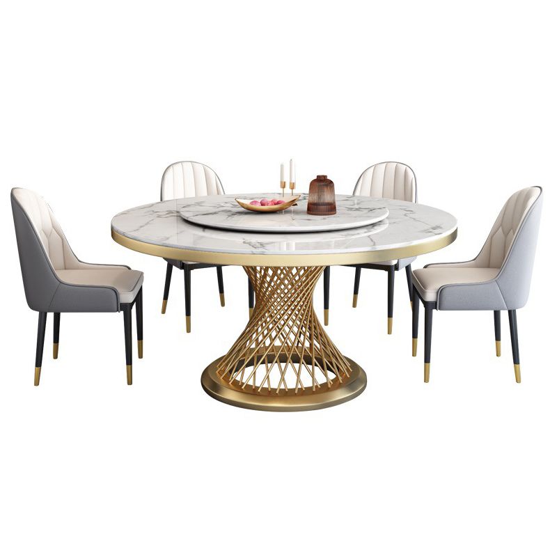 Rotatable Sintered Stone Top Round Table in White Glam Dining Table with Metal Pedestal Clearhalo ' dining_table' 'Dining Tables & Seating' 'Dining Tables' 'furn' 'furn_dining_table' 'Furniture' 'furniture_dining_table' 'Kitchen & Dining Furniture' 'kitchen&dining_furn' 'kitchen' 'kitchen_dining_table' 1200x1200_aaf817e6-d895-474f-a936-bddf5a55f3db
