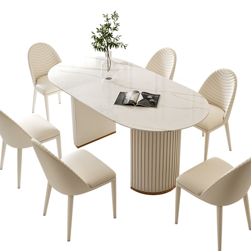 Oval Double Pedestal Modern Dining Table White Fixed Table with Sintered Stone Clearhalo ' dining_table' 'Dining Tables & Seating' 'Dining Tables' 'Furniture' 'furniture_dining_table' 'Kitchen & Dining Furniture' 'kitchen&dining_furn' 'kitchen' 'kitchen_dining_table' 1200x1200_aaf9c47d-6f80-4228-9b54-4edf108d155f