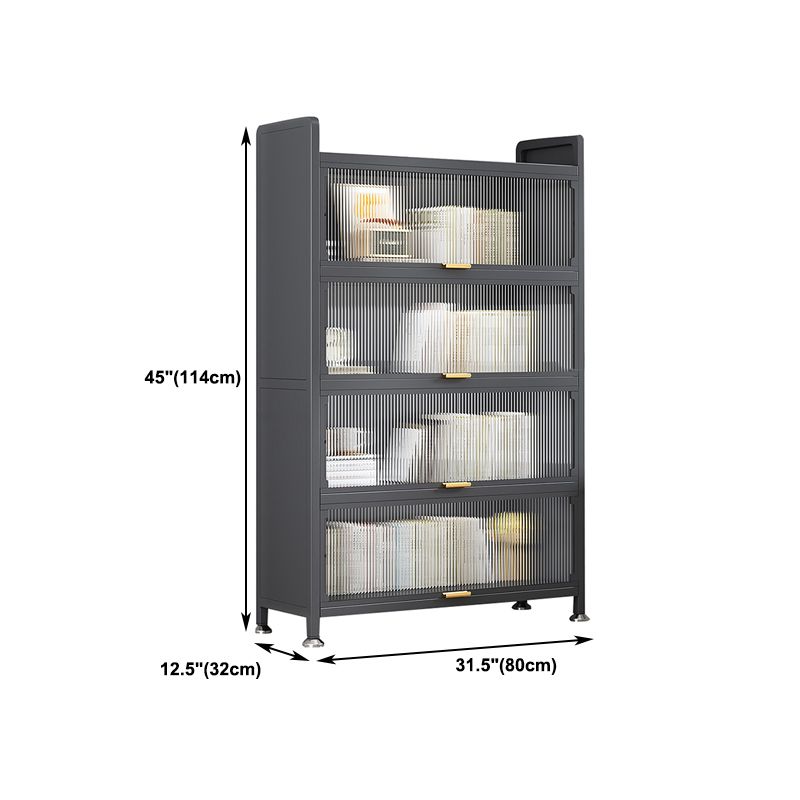 Modern Stainless Steel Bookcase, Grey, Geometric Bookshelf for Any Room with Door
