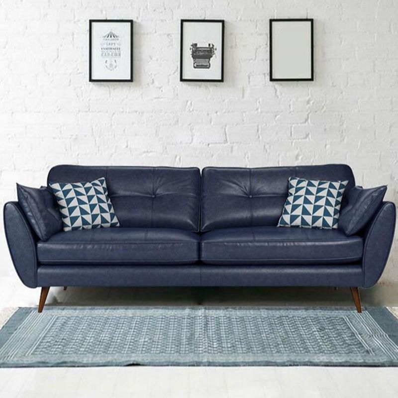 Genuine Leather Flared Arm Sofa Modern Jewel-tuft Wood Legs Sofa Clearhalo 'furn' 'furn_sofas' 'Furniture' 'furniture_sofas' 'kitchen' 'kitchen_sofas' 'Living Room Furniture' 'Sofa' 'sofas' 1200x1200_ab002fdb-6d02-433c-9ec2-441a85d1657e