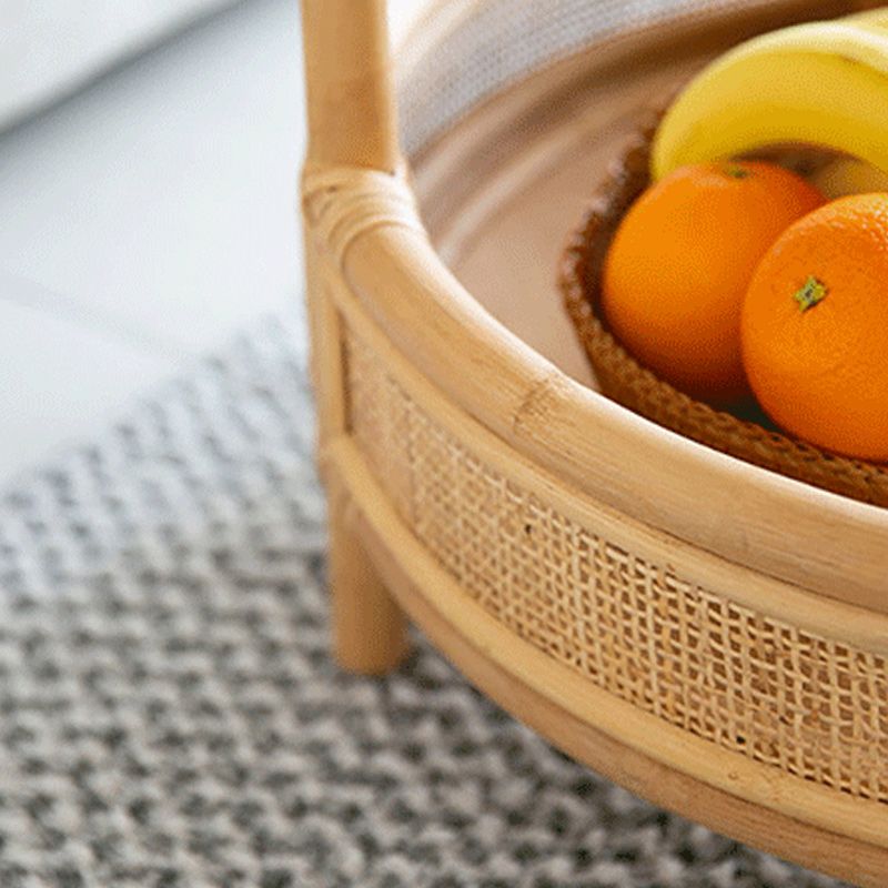 Tropical Round Cocktail Table Light Wood Coffee Cocktail Table with Storage