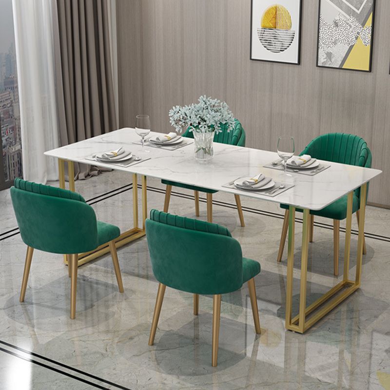 Glam Style Rectangle Stone Table for Restaurant Gold Sled Base Table Clearhalo 'Dining Tables & Seating' 'Dining Tables' 'dining_table' 'furn' 'furn_dining_table' 'Furniture' 'furniture_dining_table' 'Kitchen & Dining Furniture' 'kitchen' 'kitchen_dining_table' 1200x1200_ab01a9ff-c78e-4582-88d2-f18af5abdab1