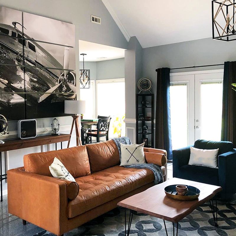 Faux Leather Modern Sofa 37.7"W Square Arm Sofa with 2 Pillows for Living Room Clearhalo 'furn' 'furn_sofas' 'Furniture' 'furniture_sofas' 'kitchen' 'kitchen_sofas' 'Living Room Furniture' 'Sofa' 'sofas' 1200x1200_ab01f40b-1830-4937-932b-36e1454f0123