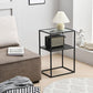 Modern 15.7-inch Rectangular Glass Top Side Table Iron Frame End Table with Shelf