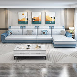 Faux Leather Slipcovered Modern Storage Sectional for Four People