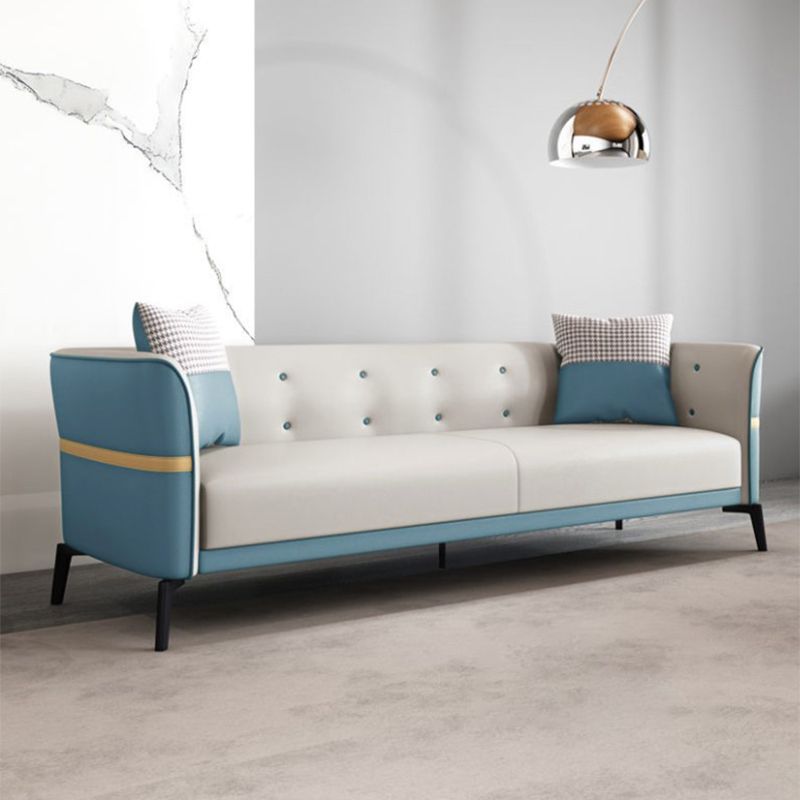 フェイクレザータキシードアームソファ染色抵抗性3シーターソファ房付き