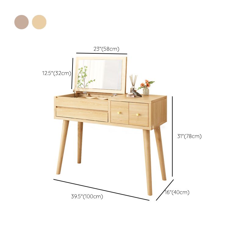 Scrivania in legno massello scrivania da remoto set di vanità per trucco specchio con cassetto
