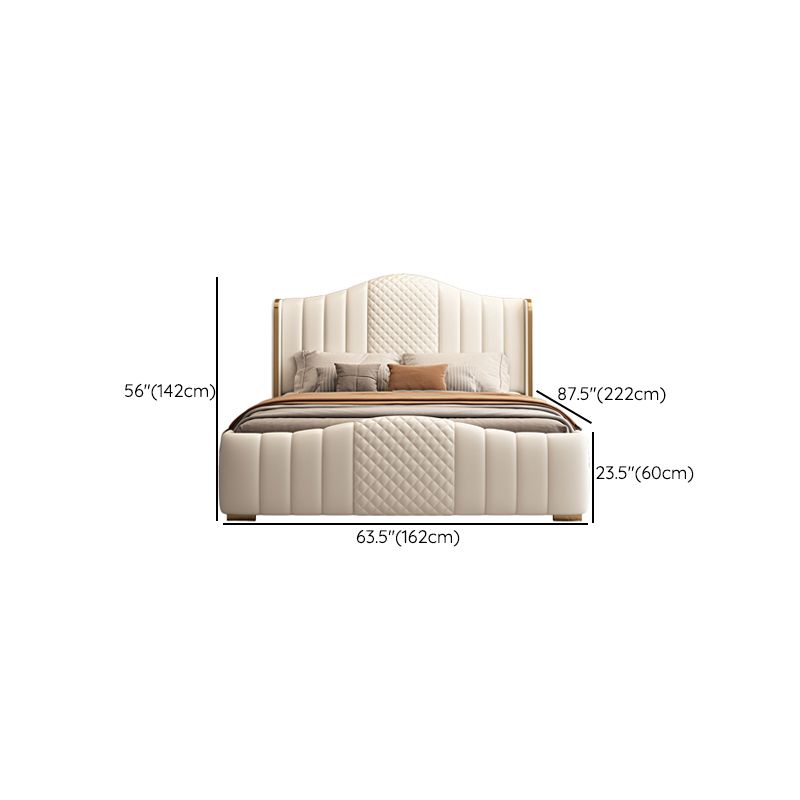 Glam Beige Standard Bed Camel Back Pine Wood and Metal Panel Bed Clearhalo 'Bedroom Furniture' 'Beds' 'furn' 'furn_beds' 'Furniture' 1200x1200_ab155ee7-2def-4c34-bd28-bed833ef08a6