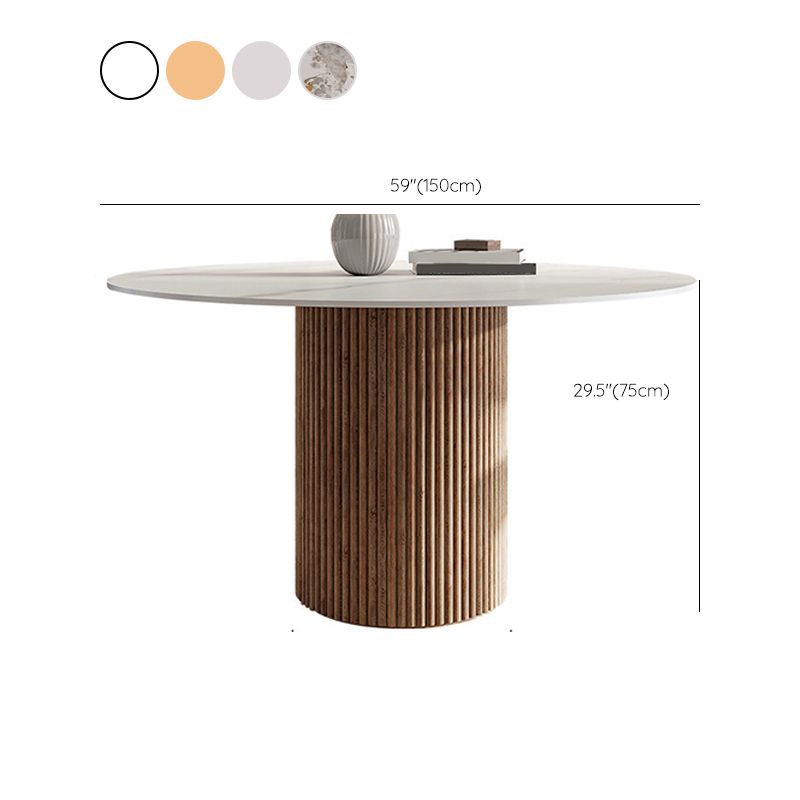 Mesa de pedestal contemporánea, mesa de comedor redonda de piedra con base de madera para cocina casera