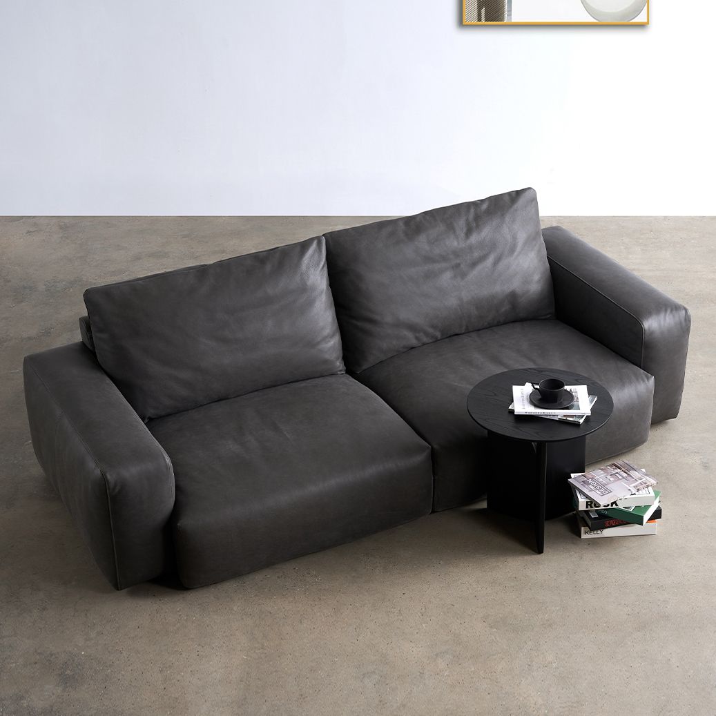 Mitte des Jahrhunderts modernes Sofa Leder -Quadratarmsofa in tiefem Grau