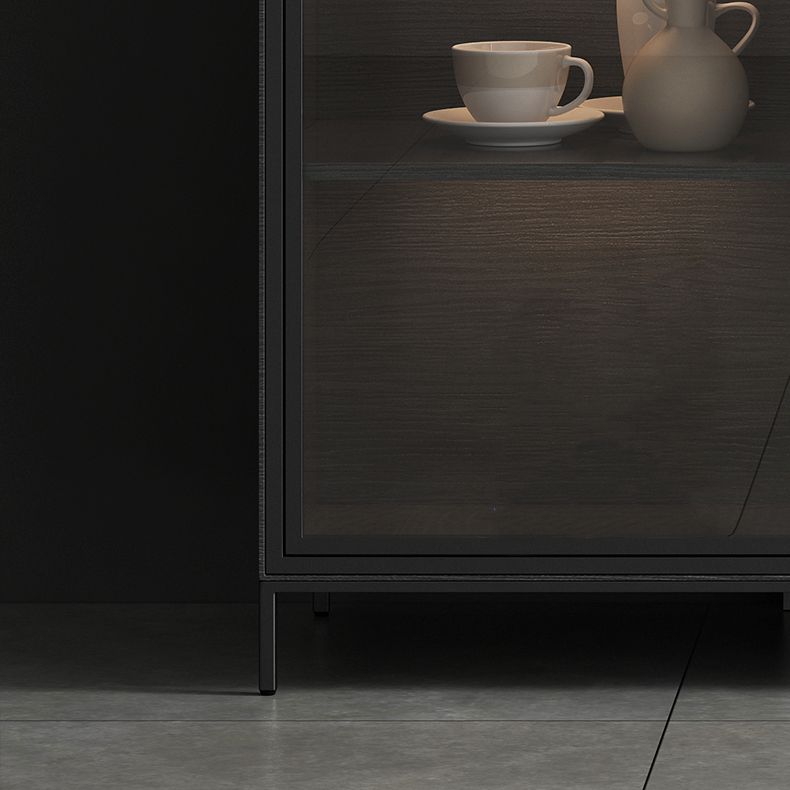 Soggiorno moderno server da pranzo in pietra e porte di vetro in legno